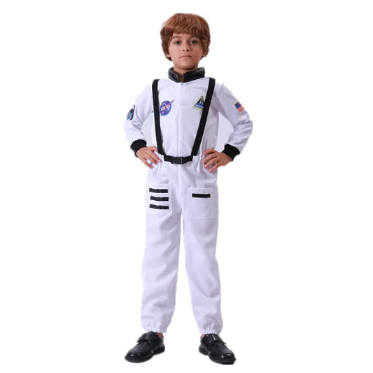 Adorable Children's Astronaut Costume with Cartoon Print Halloween Role Play Space Costume Bodysuit Kids Performance Gift