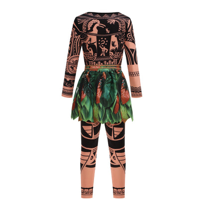 Moana Character Maui Clothes Tattoo Pants Boys Costume Kids Cosplay Birthday Carnival Performance Fish Hook Knife Outfits