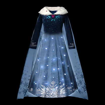 Girl Princess Dress with LED Light Up Costume for Children Cosplay Party Clothes Blue Pink Outfit Carnival Christmas Prom Gown