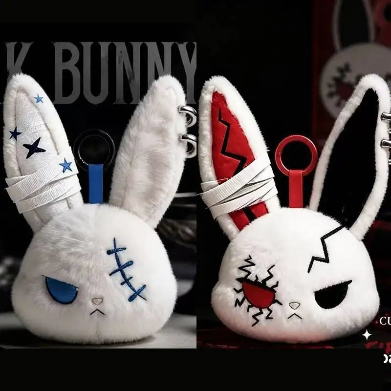 2/3/6/9Pcs Halloween Rabbit Plush Keychain Gothic Bunny Trinket Key Chain Backpack Pendant Car Key Ring Bag Charms Holiday Gift