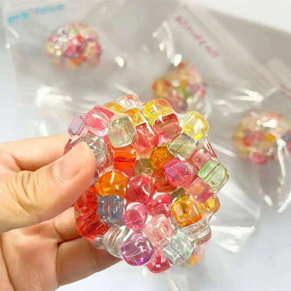 Fidget Ice Cube Colored Beads Squeeze Squishy Balls Hand Exercise Sensory ADHD Anxiety Stress Reliever Toys For Kids Adults