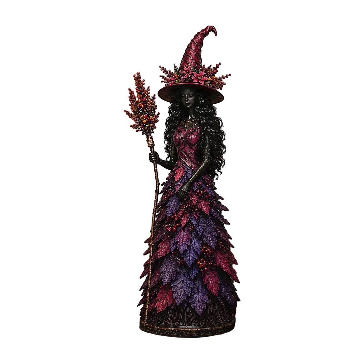 15CM Leaf Witch Figurine Halloween Statue Berry Staff Decor Craft Ornament Halloween Decor Statue Berry Staff Ornament Set