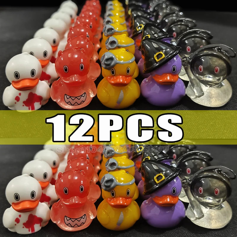 3/12pcs Halloween Mini Duck Resin Ornament Figurines Evil Witch Devil Duck Kids Creative Cartoon Ducks Crafts Family Party Decor