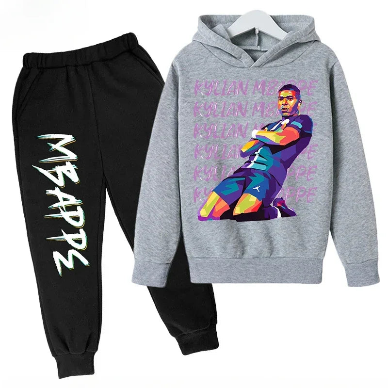 2026 Autumn Mbappé Printed Children's Hoodie Suit Sweatshirt Pants Two-piece Suit Boys and Girls Outdoor Sportswear Baby Clothes