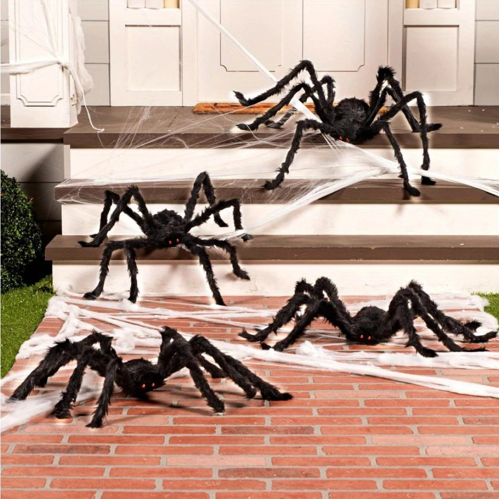 120cm Large Fake Black Spider Realistic Plush Spider with Bendable Legs for Halloween Party Haunted House Spooky Yard Decor