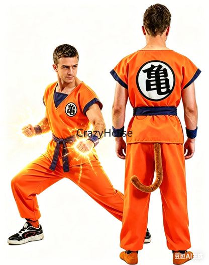 Halloween Adult Son Goku Cosplay Costume Suit Anime Men Woman Krillin Training Clothes Superheroes Saiyan Jumpsuit Role Play Wig