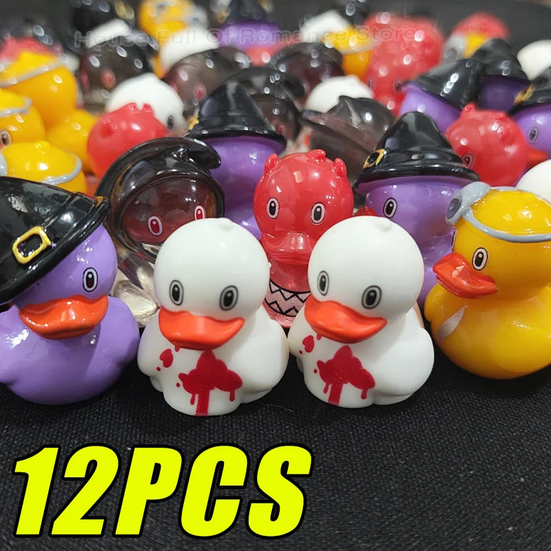 3/12pcs Halloween Mini Duck Resin Ornament Figurines Evil Witch Devil Duck Kids Creative Cartoon Ducks Crafts Family Party Decor