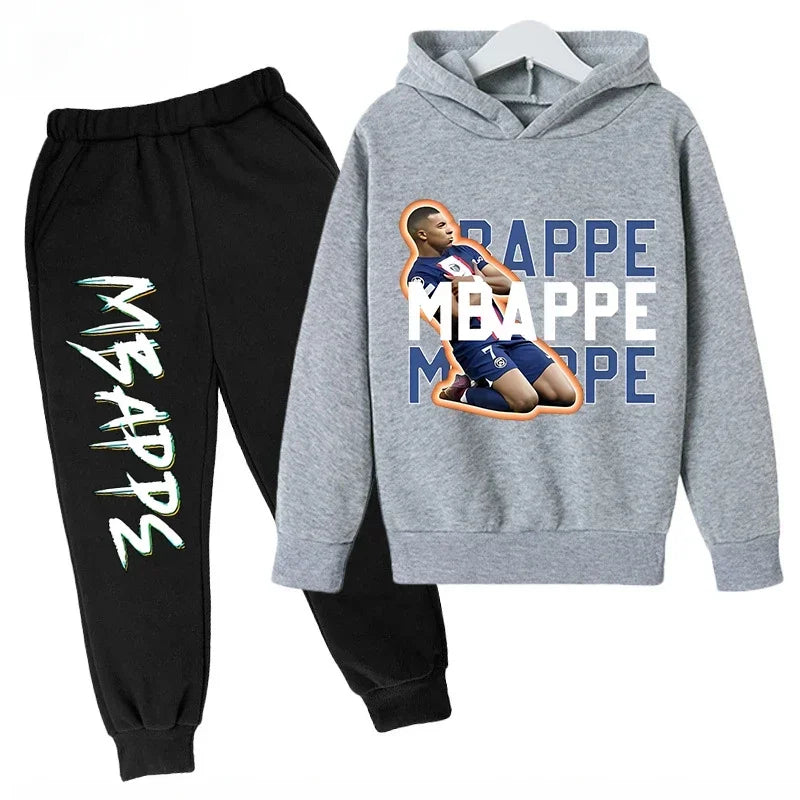 2026 Autumn Mbappé Printed Children's Hoodie Suit Sweatshirt Pants Two-piece Suit Boys and Girls Outdoor Sportswear Baby Clothes