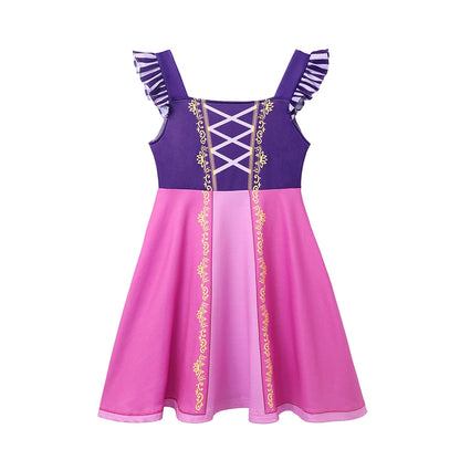 Children's Casual Dress for Girls Mermaid Rapunzel Dress One-Shoulder Sling Short Sleeve Princess Costume Summer Casual Vest