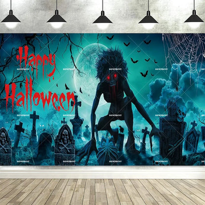 Halloween Giant Spider Sandworm Theme Banner Decoration Background, Pumpkin Horror Party, Home Decoration Photography Background