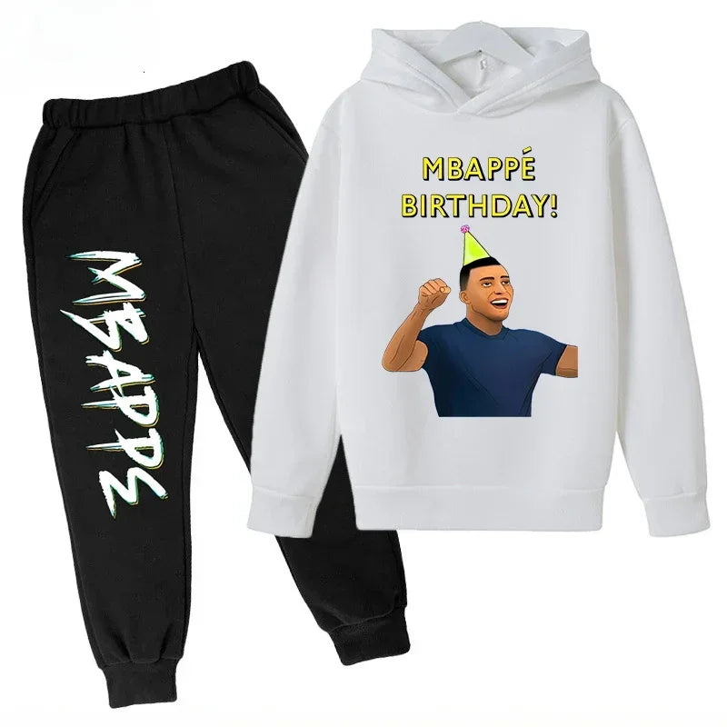 2026 Autumn Mbappé Printed Children's Hoodie Suit Sweatshirt Pants Two-piece Suit Boys and Girls Outdoor Sportswear Baby Clothes
