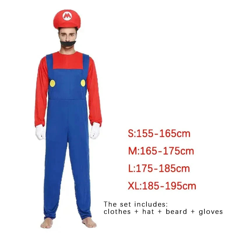 Game Plumber Bros Cosplay Costume Set Jumpsuit Dress Hat Beard Gloves Adult Men Women Uniform Halloween Party Role Play Outfit