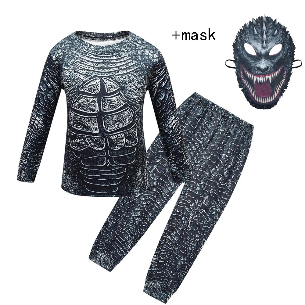 Halloween Costume Boys Cosplay G-Godzillae VS K-Kong Anime Clothes for Kids Dinosaur Gorilla Jumpsuit + Headgear Christmas Gifts