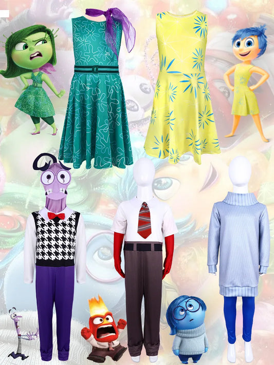 Anime Movie Inside out 2 Joy Cospaly Costume Envy Anxiety Ennui Cos Outfits For Adult Kids Halloween Stage Performance Costume