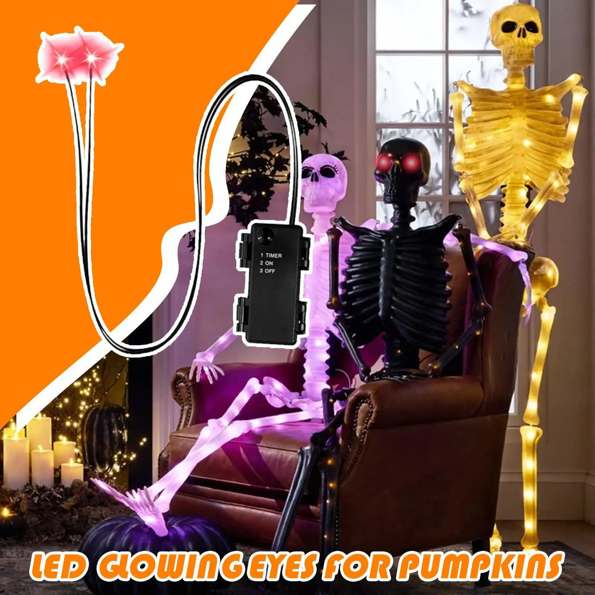 Glowing Eyes Halloween Decor with Timer LED Light Up Energy-Efficient Props Smart Timer for Skulls Masks Party Decorations