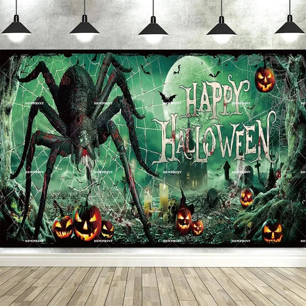Halloween Giant Spider Sandworm Theme Banner Decoration Background, Pumpkin Horror Party, Home Decoration Photography Background
