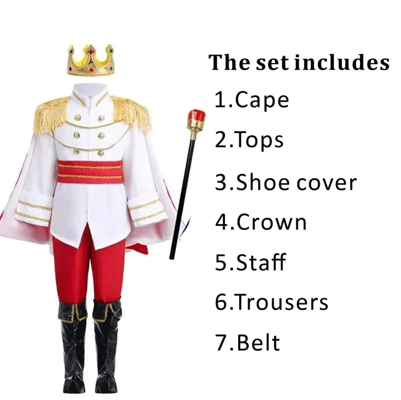 Children's Role Playing King Prince Cospaly Costume Kid Crown Cane Party Halloween Fantasy European Royal Costume Christmas Gift