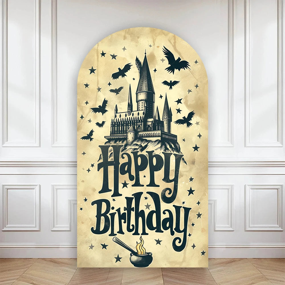 Happy Birthday Party Arch Backdrop Cover Wizard Castle Magic Academy 9 3/4 Platform Children Boys Baby Decor Custom Background