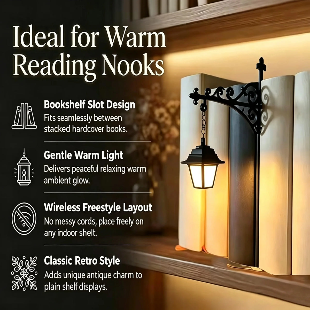 Vintage Bookshelf Lamp Library Lantern Light Library Lantern Bookshelf Light Reading Nook Led Night Lamp Decorative for Home