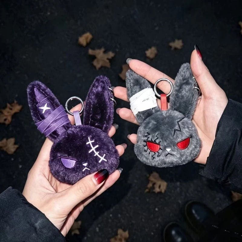 2/3/6/9Pcs Halloween Rabbit Plush Keychain Gothic Bunny Trinket Key Chain Backpack Pendant Car Key Ring Bag Charms Holiday Gift