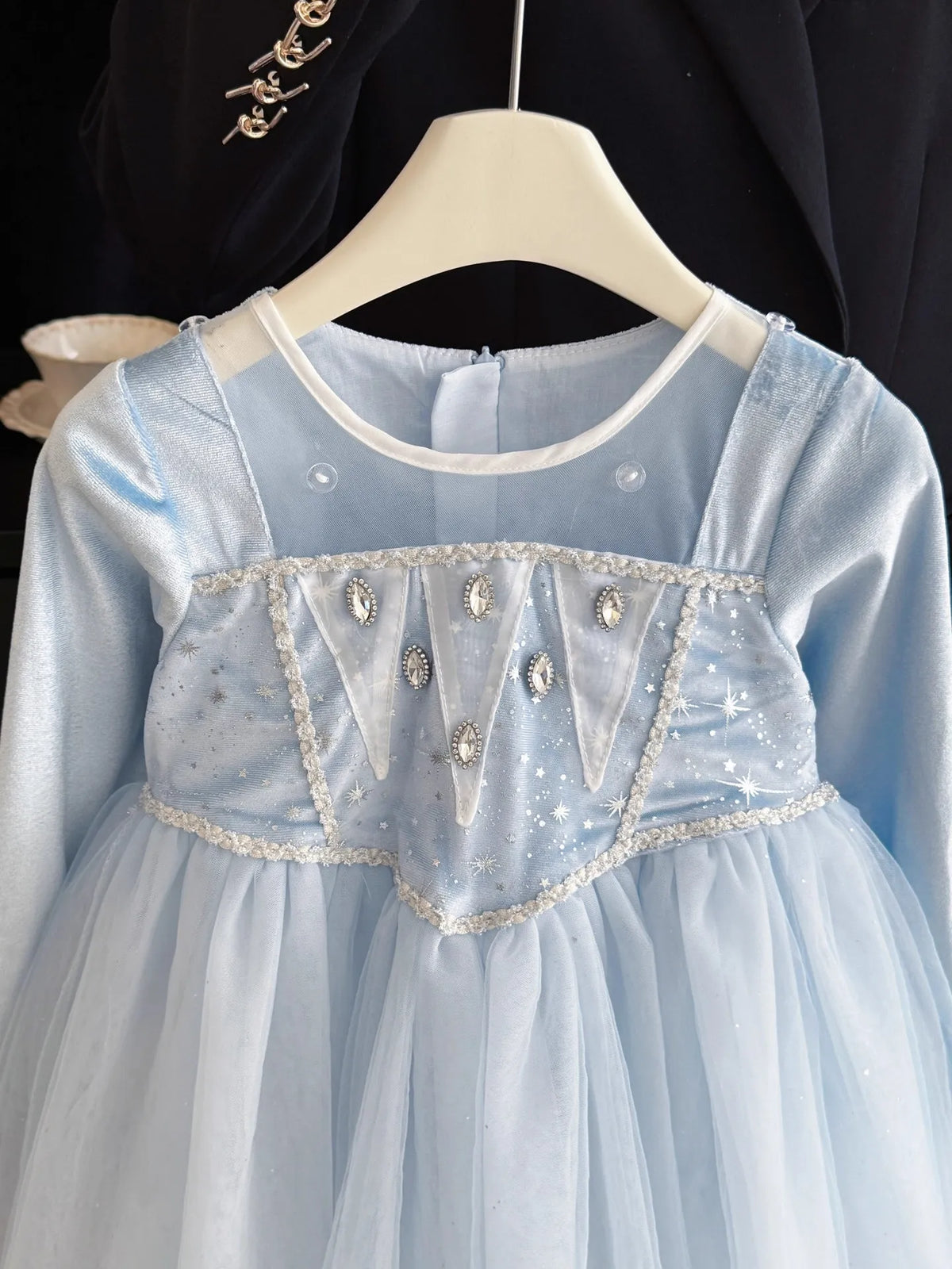 Elsa Frozen Princess Dress with Detachable Cape, Long Sleeve Velvet Sequins Snowflake Dresses for 2-10 Years Girls Party Costume