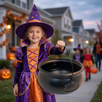 Festival 32cm Halloween Cauldron Black Extra-large Candy Bowl Plastic Classical Witch Cauldron Bucket St. Patrick's Day