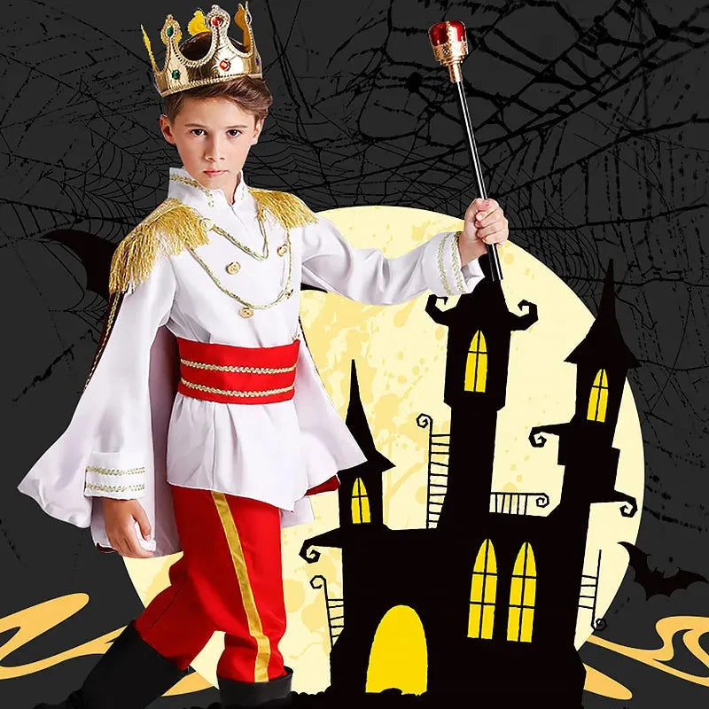 Children's Role Playing King Prince Cospaly Costume Kid Crown Cane Party Halloween Fantasy European Royal Costume Christmas Gift