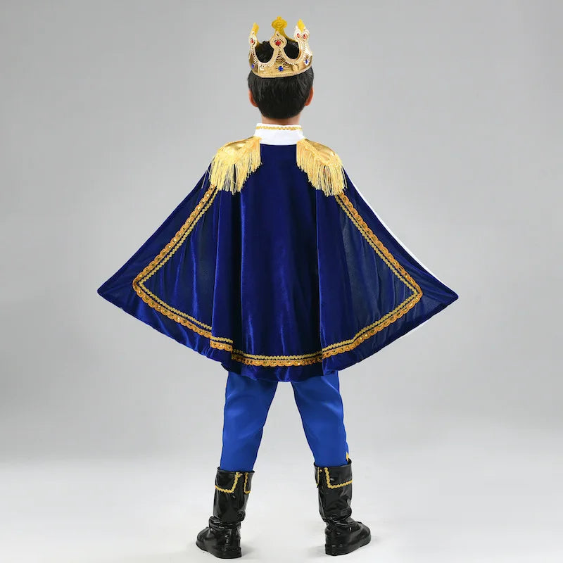 Children's Role Playing King Prince Cospaly Costume Kid Crown Cane Party Halloween Fantasy European Royal Costume Christmas Gift