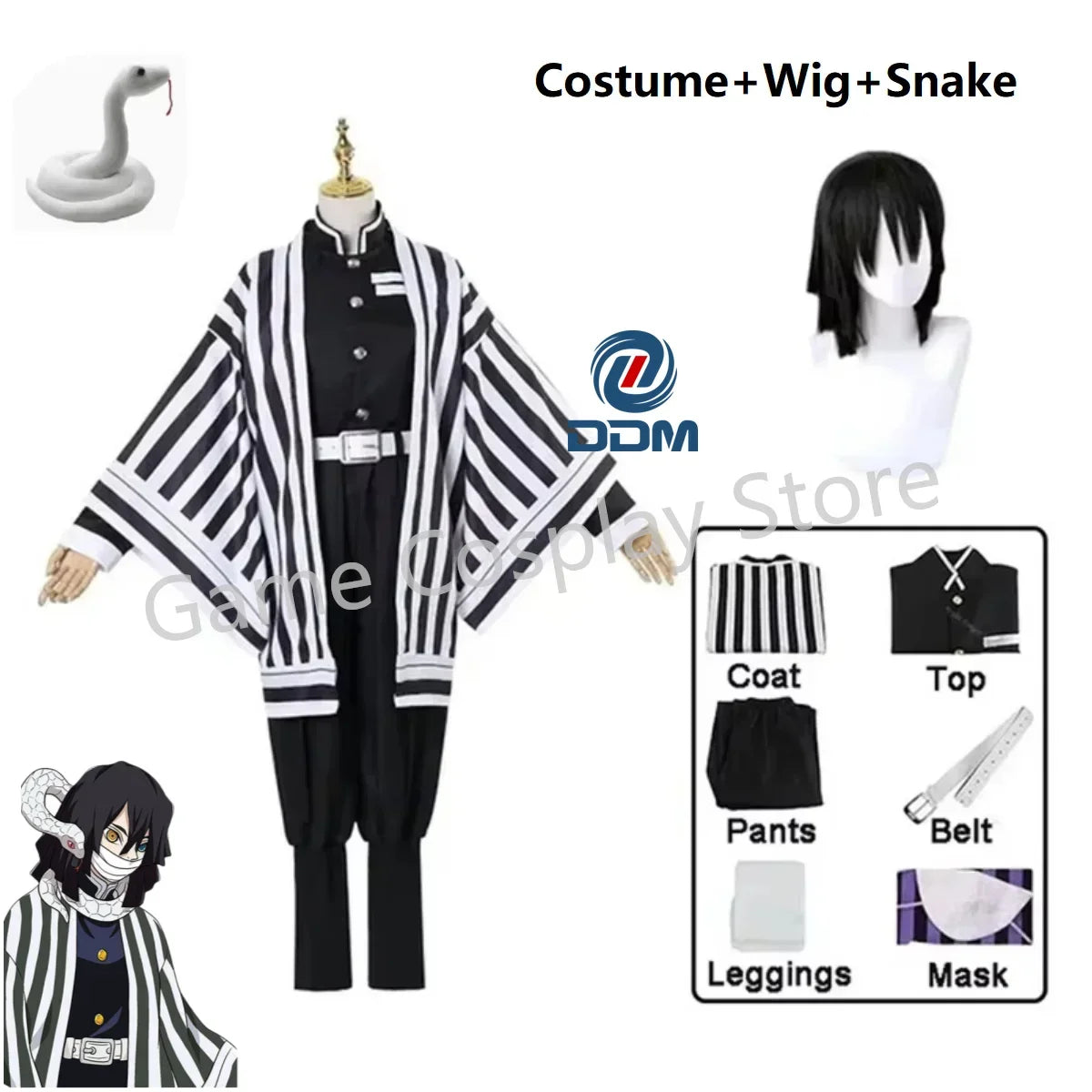 Anime Demon Slayer Kimetsu No Yaiba Iguro Obanai Haori Kimono Cosplay Costume Wig Snake Props For Halloween Carnival Party