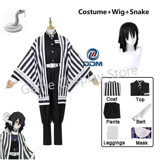 Anime Demon Slayer Kimetsu No Yaiba Iguro Obanai Haori Kimono Cosplay Costume Wig Snake Props For Halloween Carnival Party