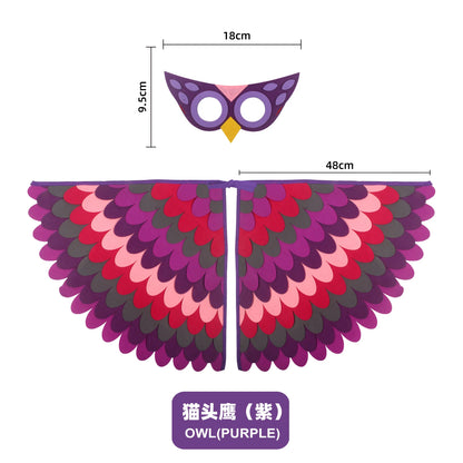 Bird Cosplay Costume Stage Performance Owl Peacock Wings Bird Felt Cape with Mask for Girls Boys Halloween Party Cloak
