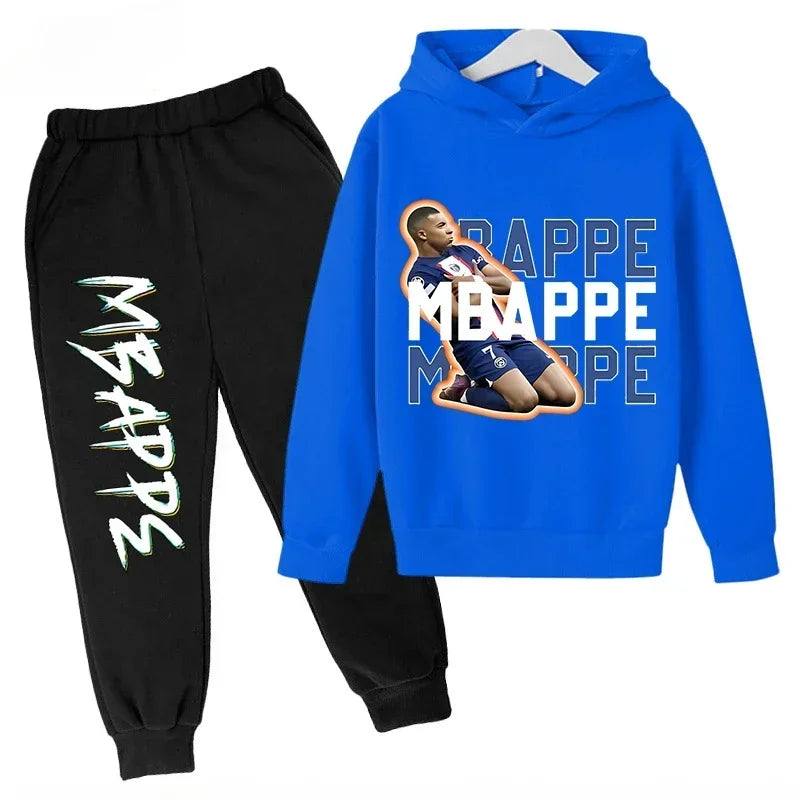 2026 Autumn Mbappé Printed Children's Hoodie Suit Sweatshirt Pants Two-piece Suit Boys and Girls Outdoor Sportswear Baby Clothes
