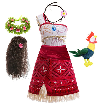 Disney New Movie Moana Ocean Adventure Dress Halloween Cosplay Girls Dress Costume Dress Up Vaiana Princess Clothes
