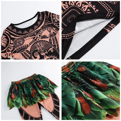 Moana Character Maui Clothes Tattoo Pants Boys Costume Kids Cosplay Birthday Carnival Performance Fish Hook Knife Outfits