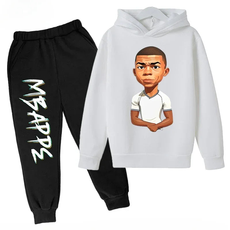2026 Autumn Mbappé Printed Children's Hoodie Suit Sweatshirt Pants Two-piece Suit Boys and Girls Outdoor Sportswear Baby Clothes