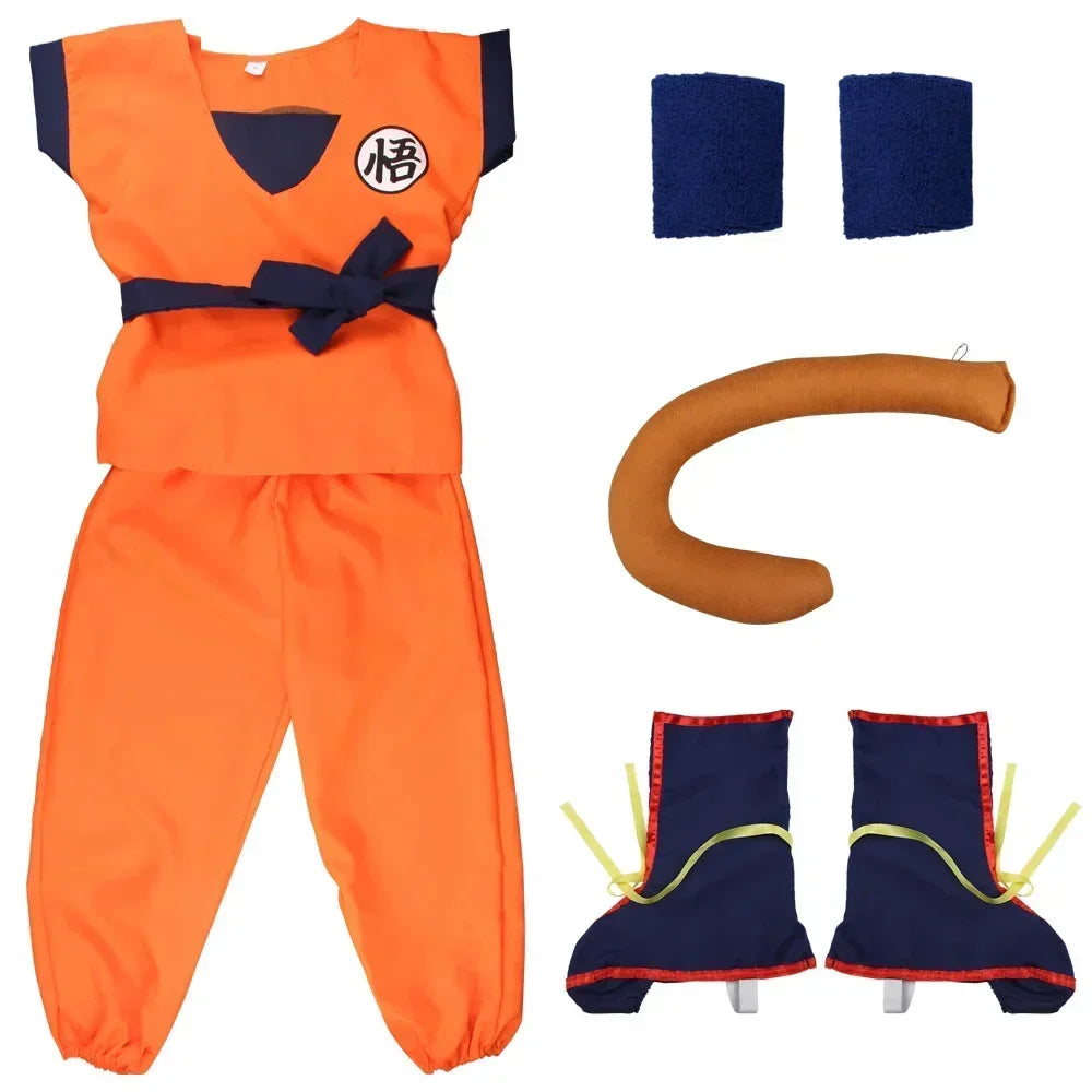 Halloween Adult Kids Son Goku Cosplay Costumes Suits Krillin Outfits Anime Party Child Costumes Tail Wrister Super Saiyan Wig