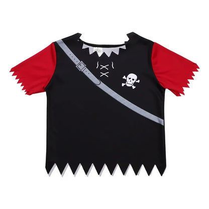 3-12Y Kids Pirate Skeleton Costume Set with Eye Patch Bandana Striped Pants for Halloween Cosplay Role Play Party Toy Dress Up