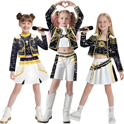 Kids Girls Kpop Rumi Zoey Mira  Cosplay Costume for Kid Printed Clothing Roleplay Halloween Carnival Costume