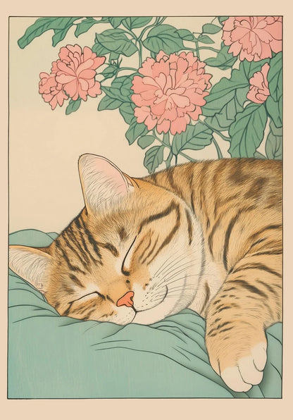 Japanese Tabby Cat in Bathtub Poster Prints Canvas Painting Retro Aesthetic Wall Art Picture Japandi Bathroom Toilet Home Decor
