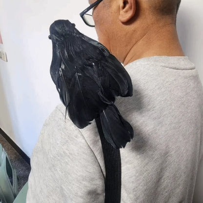 Realistic Halloween Simulation Crow with Shoulder Strap Adjustable Lifelike Crow High Quality Black Feather Cosplay Costume