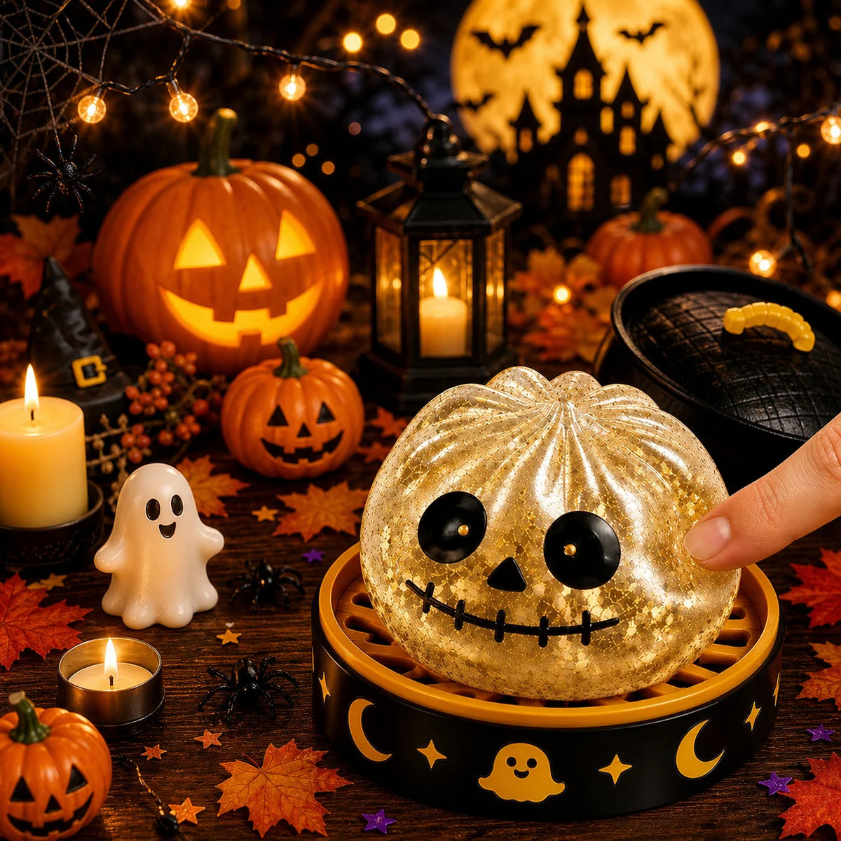 Children Halloween Squeeze Fidget Toys Pumpkin Blow Bubbles Stress Relief Anti-stress Toys for Kids Adult Christmas Gifts