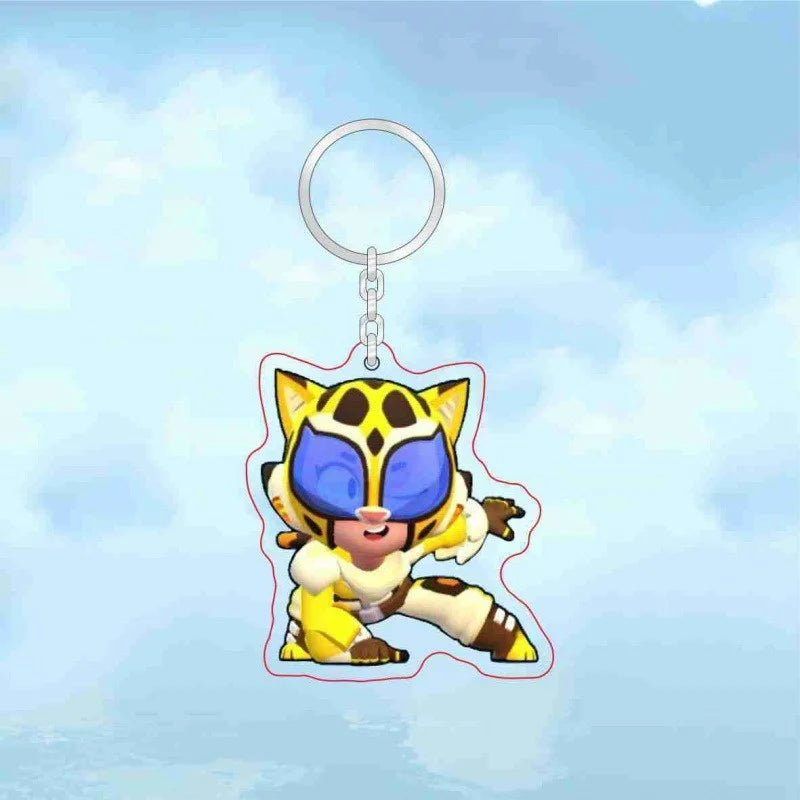 Leon Spike Brawl Stars Themed Anime Figures Keychain Crow Key Rings Game Birthday Decoration Disposable Collectible