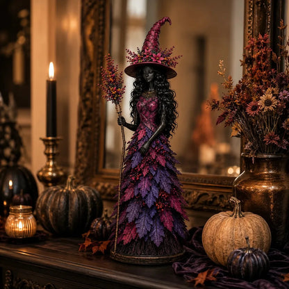 15CM Leaf Witch Figurine Halloween Statue Berry Staff Decor Craft Ornament Halloween Decor Statue Berry Staff Ornament Set