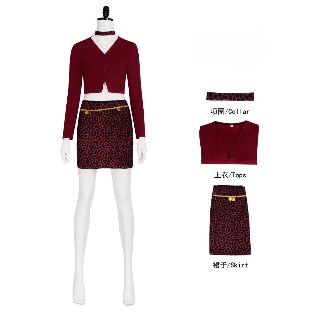 Horror Movie Nurse Mary Cosplay Costume Red Coat Sexy Leopard Skirt Suits for Women Halloween Carnival Party Maria Costumes