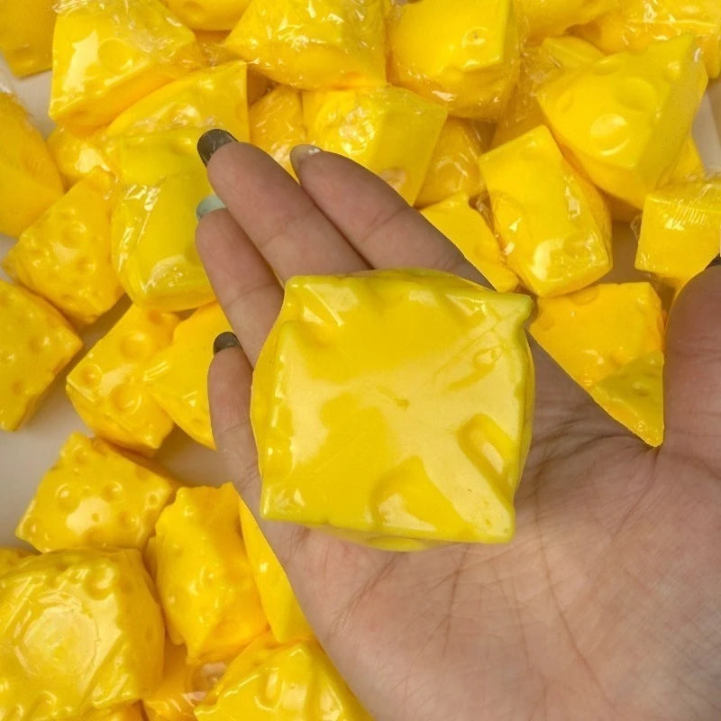 Squishy Crunchy Cheese Stress Ball Squeeze Toy Simulation Crispy Cheese Ball Fidget Toy Round Blocks Filled ASMR Anti Stress Toy