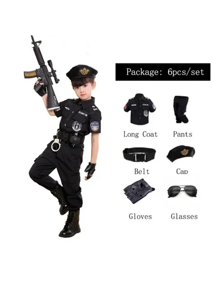 Nieuwe Cosplay Kids Politie Kostuums Kids Kerstfeest Carnaval Uniform Politie Halloween Jongens Leger Politie Kleding Cadeau Set