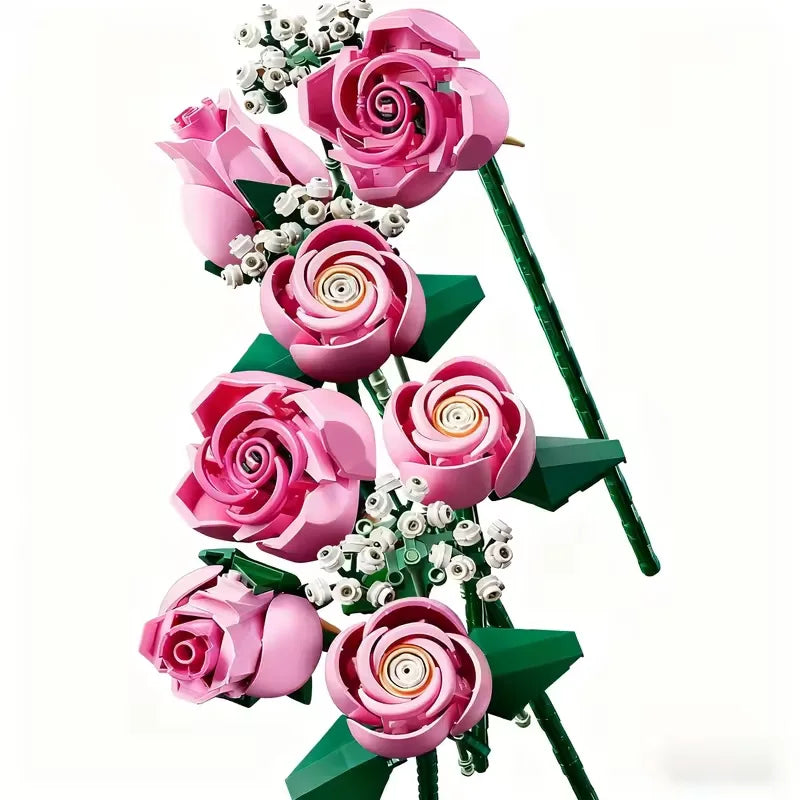 2026 New 789pcs Technology Pink Rose Bouquet Building Blocks Set Decorate Suitable For Mother's Day Gift Present Thanksgive Gift