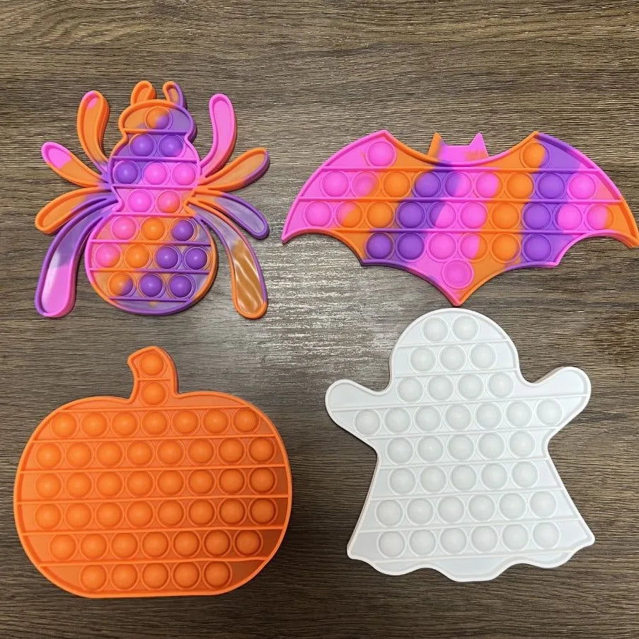 Halloween Super Big Pop Keychain Bat Pumpkin Ghost Spider Fidget Toy for Kids Stress Relief Educational Toy Birthday Party Favor