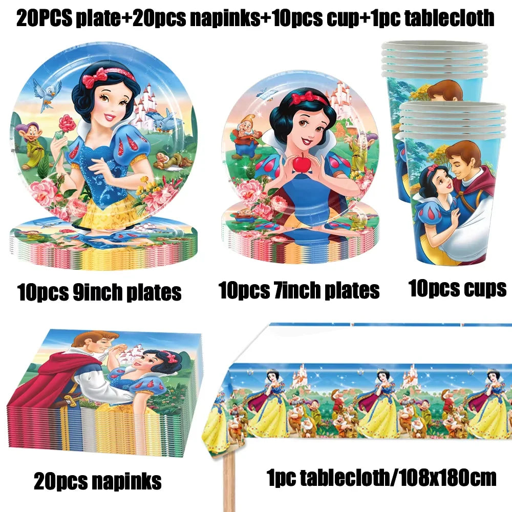 Snow White Theme Birthday Children's Party Decoration Party Disposable Tableware Supplies Balloon Atmosphere  Decor Baby Shower