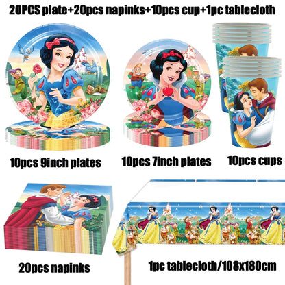 Snow White Theme Birthday Children's Party Decoration Party Disposable Tableware Supplies Balloon Atmosphere  Decor Baby Shower